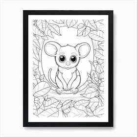 Line Art Jungle Animal Tarsier 4 Art Print