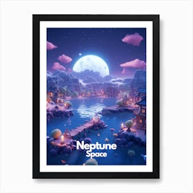 Neptune Travel Poster Bubble Planet Art Print