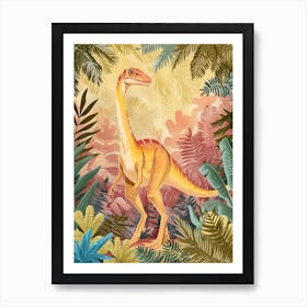 Neutral Pastel Dinosaur In The Jungle Art Print