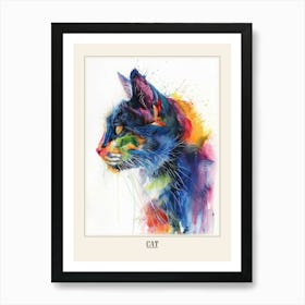 Cat Colourful Watercolour 2 Poster Art Print