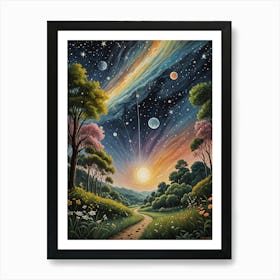 Rainbow Galaxy Night Sky Art Print