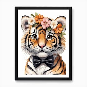 Baby Tiger Flower Crown Bowties Woodland Animal Nursery Decor (38) Art Print