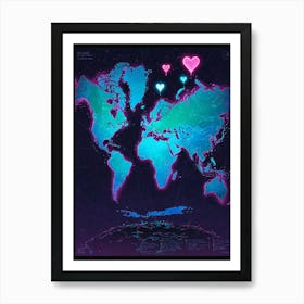 World Map With Hearts Art Print