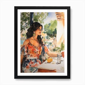 At A Cafe In Ibiza Spain Watercolour Art Print