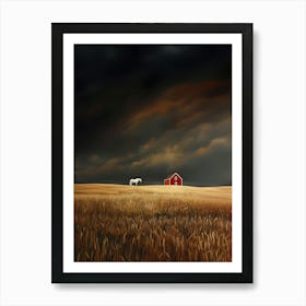 Red Barn In A Wheat Field Art Print
