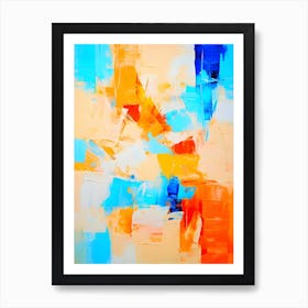 Abstract Painting - Orange, Blue, Cream 1 Art Print