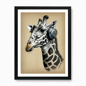 Giraffe With Headphones Art Print