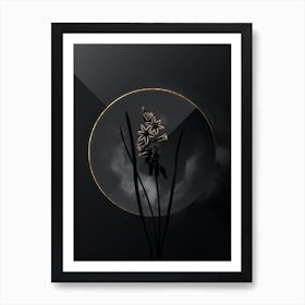 Shadowy Vintage Drooping Star of Bethlehem Botanical on Black with Gold n.0071 Art Print