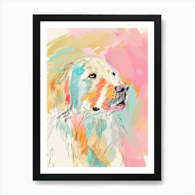Golden Retriever Dog Pastel Line Watercolour Illustration  3 Art Print