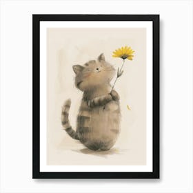 Cat Holding A Flower Art Print