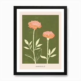 Pink & Green Marigold 2 Flower Poster Art Print