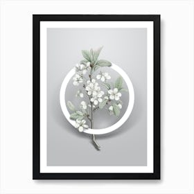 Vintage White Plum Flower Minimalist Flower Geometric Circle on Soft Gray n.0313 Art Print
