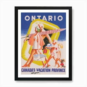 Ontario Canada's Vacation Province, Family at Beach Vintage Travel Poster Art Print