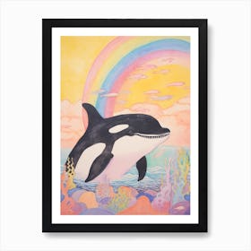Pastel Rainbow Orca Whale Waves 4 Art Print