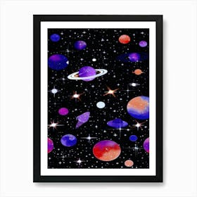 Solar System In Space Retro Art Print