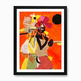 Two Women Playing A Flute Art Print