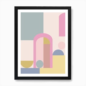 Modern Geometric Architecture Shapes Door in Pastel Pink Art Print