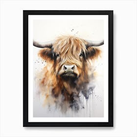 Neutral Watercolour Portrait Of Highland Cow 1 Art Print