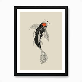 Koi Fish Linocut Style Art Print