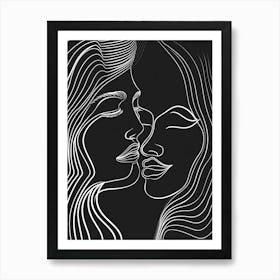 Abstract Women Faces In Line Black And White 4 Art Print