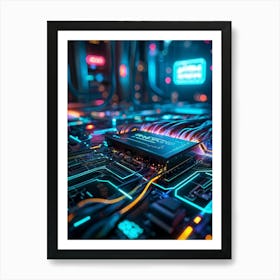 A Cyber Interface With Advanced Ai Capabilities Neural Connectivity Highlighted Glowing Cables Int (1) Art Print