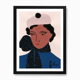 Young Lady With Polka Dot Scarf 1 Art Print