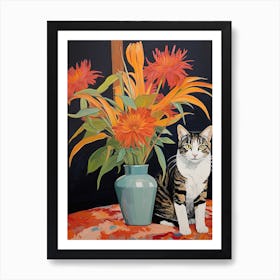 Lily Flower Vase And A Cat, A Painting In The Style Of Matisse 2 Art Print