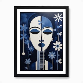 Blue And White Woman With Flowers Art Print