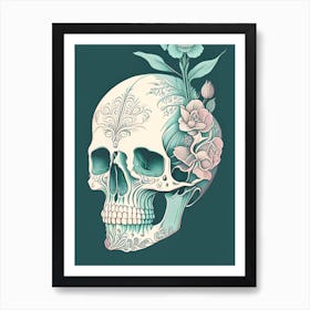 Skull With Tattoo Style Artwork 1 Pastel Line Drawing Art Print