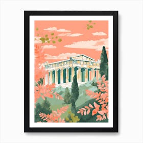 Parthenon   Athens, Greece   Cute Botanical Illustration Travel 2 Art Print