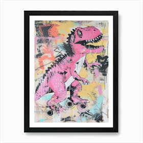 Pink Dinosaur Roller Skating Graffiti Style Art Print