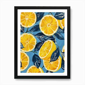 Lemons On Blue 1 Art Print