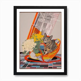 Statice With A Cat 1 Abstract Expressionist Art Print