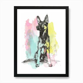 Pastel Beauceron Dog Pastel Line Illustration  2 Art Print