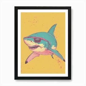 Shark Wearing Sunglasses Blue Pink Mustard Art Print