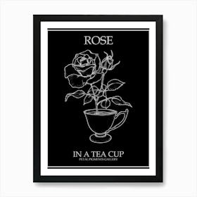 Rose In A Tea Cup Line Drawing 1 Poster Inverted Art Print