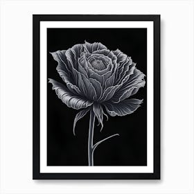 A Carnation In Black White Line Art Vertical Composition 4 Art Print