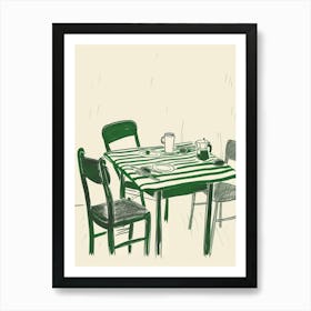 Breakfast In Ibiza Green Line Art Illustration Art Print