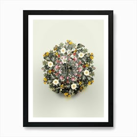 Vintage Painted Lady Flower Wreath on Ivory White n.0092 Art Print