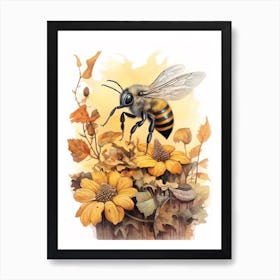 Long Horned Bee Beehive Watercolour Illustration 4 Art Print