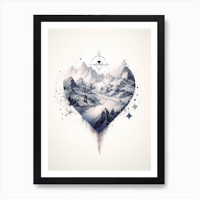 Compass Heart Illustration 2 Art Print