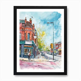 Croydon London Borough   Street Watercolour 2 Art Print