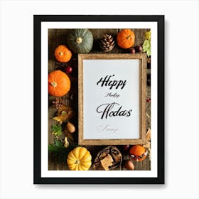 Cursive Calligraphy Depicting Happy Holidays Nestled Among A Vintage Wood Framed Composition Feat (1) 2 Art Print