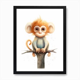 Watercolour Jungle Animal Baby Proboscis Monkey 3 Art Print