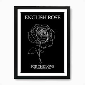 English Rose Black And White Line Drawing 3 Poster Inverted Art Print