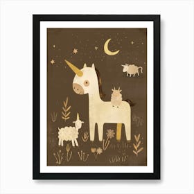 Unicorn & Farm Friends Muted Pastel 2 Art Print