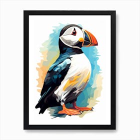 Colourful Geometric Bird Puffin 1 Art Print