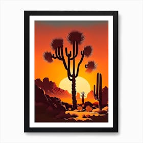 Joshua Trees At Sunset Retro Illustration (4) Art Print