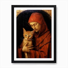 Cat With Monk In A Romantesque Style 2 Art Print