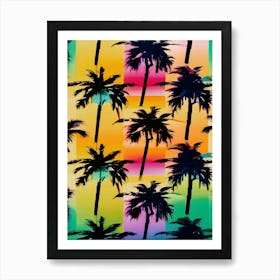 Palm Trees, Retro 80s Aesthetic, Colorful Art Print